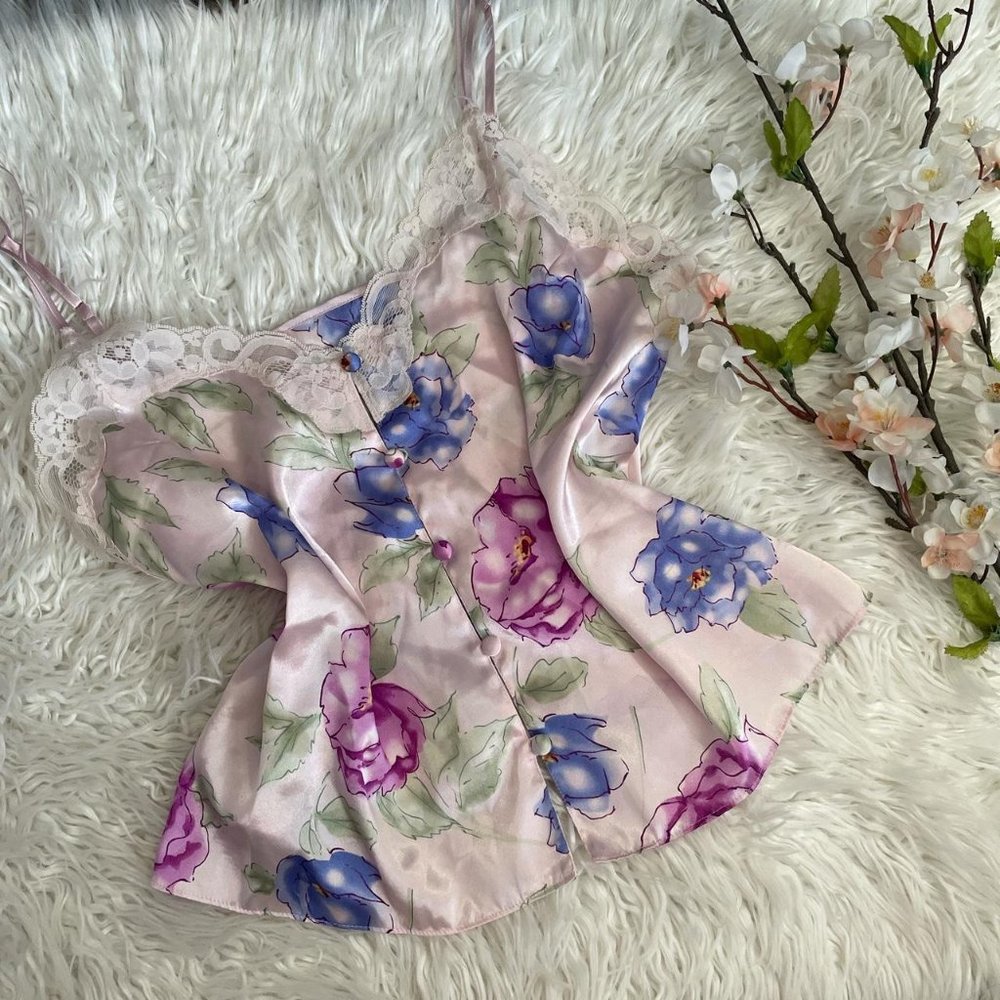 Vintage 90s Valerie Stevens Pastel Pink Floral Cami Size S